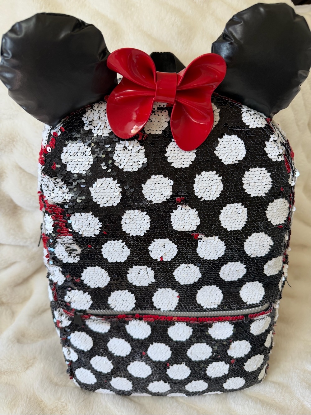 Disney Black, White & Red Sequin Minnie Mouse Backpack